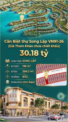 Song lập víp VN91-26 Bắc view biển hồ 800ha, 196m², 30.18 tỷ