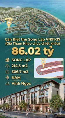 Song lập viip VN91-37 Nam view biển hồ 800ha, 214.5m², 86.02 tỷ