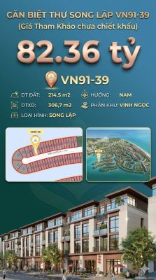 Song lập víp VN91-39 Nam view biển hồ 800ha, 214.5m², siêu phẩm 82.36 tỷ