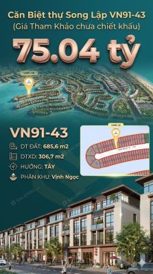 Song lập víp VN91-43 Tây view biển hồ 800ha, 685.6m², siêu phẩm 75.04 tỷ