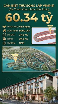 Song lập víp VN91-51 Nam view biển hồ 800ha, 214.5m², 60.34 tỷ
