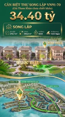 Song lập VN91-70 Nam view biển hồ 800ha,cạnh Vincom, 275.7m², 34.4 tỷ