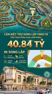 Song lập VN92-19 Nam view biển hồ 800ha, đất 349.8m², 40.84 tỷ