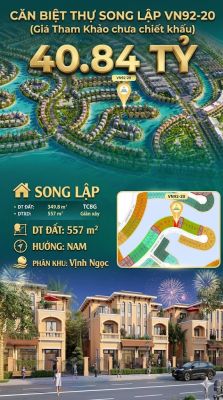 Song lập VN92-20 Nam view biển hồ 800ha, đất 349.8m², 40.84 tỷ