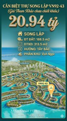 Song lập VN92-43 Tây Bắc view biển hồ 800ha,188.5m², 20.94 tỷ
