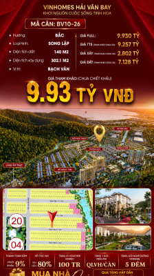 Biệt Thự Song Lập BV10-26 Vinhomes Hải Vân Bay Giá Chỉ 9,93 Tỷ