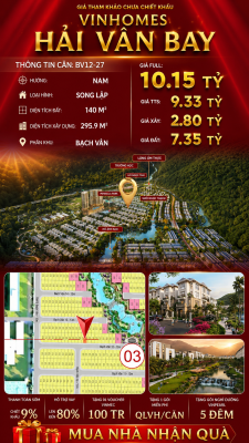 Biệt Thự Song Lập BV12-27 Vinhomes Hải Vân Bay Giá 10,15 Tỷ