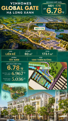 Liền Kề NĐ1-176 Vinhomes Global Gate Hạ Long Xanh 6.78 tỷ