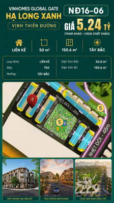 Liền Kề NĐ16-06 Vinhomes Global Gate Hạ Long Xanh 5.24 tỷ