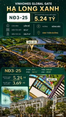Liền Kề NĐ3-25 Vinhomes Global Gate Hạ Long Xanh 5.24 tỷ