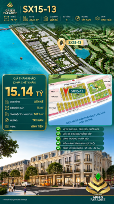 Nhà phố SX15-13 Sóng xanh vịnh tiên bãi tắm công cộng – Giá 15.14 tỷ