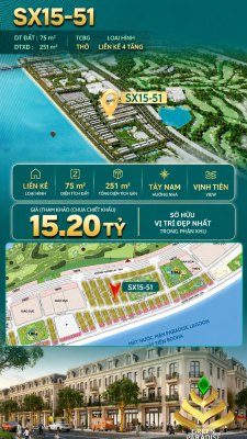 Nhà phố SX15-51 Sóng xanh vịnh tiên bãi tắm công cộng – Giá 15.20 tỷ