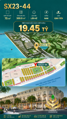 SX23-44 - Nhà phố liền kề sóng xanh Vịnh Tiên mặt nước Paradise Lagoon 800ha – Giá 19.45 tỷ