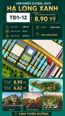Liền Kề TĐ1-12 Vinhomes Global Gate Hạ Long Xanh 8.9 tỷ