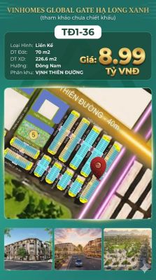 Liền Kề TĐ1-36 Vinhomes Global Gate Hạ Long Xanh 8.99 tỷ