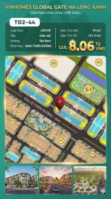 Liền Kề TĐ2-44 Vinhomes Global Gate Hạ Long Xanh 8.06 tỷ