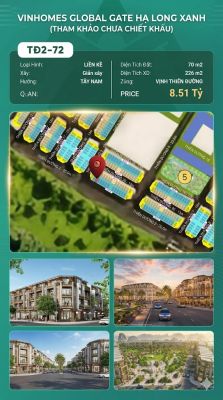 Liền Kề TĐ2-72 Vinhomes Global Gate Hạ Long Xanh 8.51 tỷ