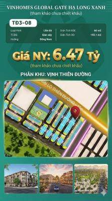 Liền Kề TĐ3-08 Vinhomes Global Gate Hạ Long Xanh 6.47 tỷ