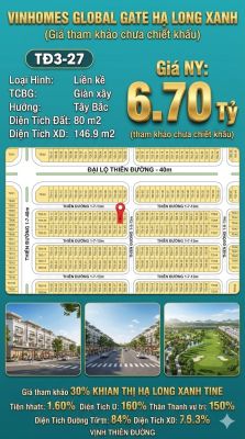 Liền Kề TĐ3-27 Vinhomes Global Gate Hạ Long Xanh 6.7 tỷ