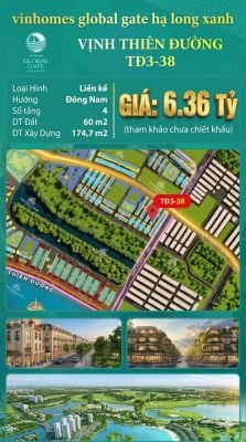 Liền Kề TĐ3-38 Vinhomes Global Gate Hạ Long Xanh 6.36 tỷ