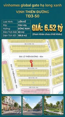 Liền Kề TĐ3-50 Vinhomes Global Gate Hạ Long Xanh 6.52 tỷ