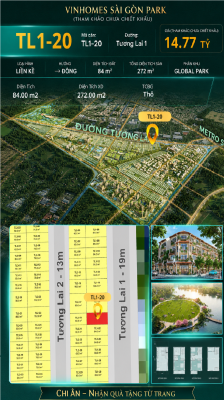 Nhà phố liền kề TL1-20 GLOBAL PARK Vinhomes Sài Gòn Park Giá 14.77 Tỷ