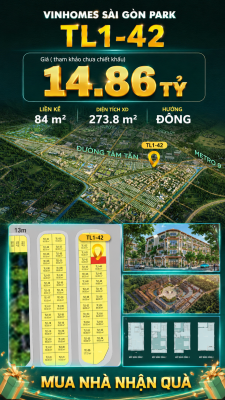 Nhà phố Vinhomes Sài Gòn Park TL1-42 giá 14.86 tỷ