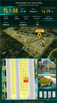 Nhà phố liền kề TL1-58 GLOBAL PARK Vinhomes Sài Gòn Park Giá 14.79 Tỷ