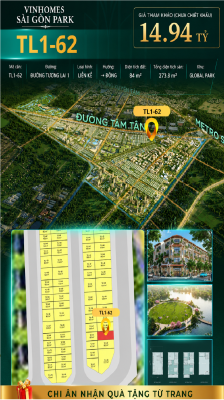 Nhà phố liền kề TL1-62 GLOBAL PARK Vinhomes Sài Gòn Park Giá 14.94 Tỷ