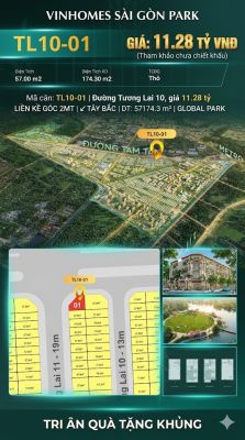 Nhà phố liền kề góc TL10-01 GLOBAL PARK Vinhomes Sài Gòn Park Giá 11.28 Tỷ