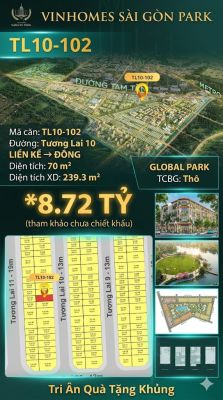 Nhà phố liền kề TL10-102 GLOBAL PARK Vinhomes Sài Gòn Park Giá 8.72 Tỷ