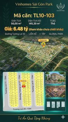 Nhà phố liền kề TL10-103 GLOBAL PARK Vinhomes Sài Gòn Park Giá 6.48 Tỷ