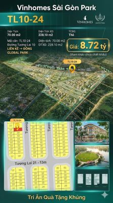 Nhà phố liền kề TL10-24 GLOBAL PARK Vinhomes Sài Gòn Park Giá 8.72 Tỷ