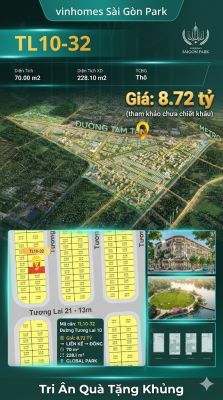 Nhà phố liền kề TL10-32 GLOBAL PARK Vinhomes Sài Gòn Park Giá 8.72 Tỷ