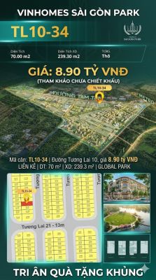 Nhà phố liền kề TL10-34 GLOBAL PARK Vinhomes Sài Gòn Park Giá 8.90 Tỷ