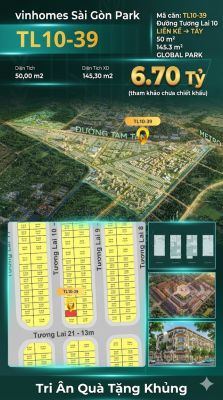 Nhà phố liền kề TL10-39 GLOBAL PARK Vinhomes Sài Gòn Park Giá 6.70 Tỷ