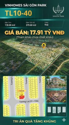 Nhà phố liền kề góc TL10-40 GLOBAL PARK Vinhomes Sài Gòn Park Giá 17.91 Tỷ