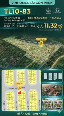 Nhà phố liền kề góc TL10-83 GLOBAL PARK Vinhomes Sài Gòn Park Giá 11.32 Tỷ
