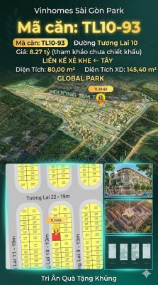 Nhà phố liền kề xẻ khe TL10-93 GLOBAL PARK Vinhomes Sài Gòn Park Giá 8.27 Tỷ