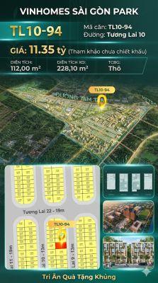 Nhà phố liền kề TL10-94 GLOBAL PARK Vinhomes Sài Gòn Park Giá 11.35 Tỷ