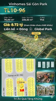 Nhà phố liền kề TL10-96 GLOBAL PARK Vinhomes Sài Gòn Park Giá 8.72 Tỷ