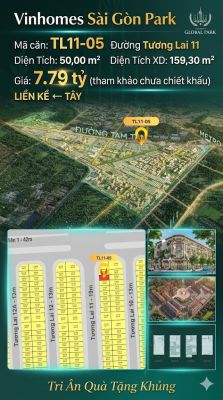 Nhà liền kề TL11-05 Global Park Vinhomes Sài Gòn Park Giá 7.79 Tỷ