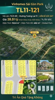 Nhà liền kề góc TL11-121 Global Park Vinhomes Sài Gòn Park Giá 28.51 Tỷ