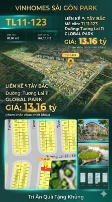 Nhà liền kề TL11-123 Global Park Vinhomes Sài Gòn Park Giá 13.16 Tỷ