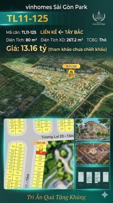Nhà liền kề TL11-125 Global Park Vinhomes Sài Gòn Park Giá 13.16 Tỷ