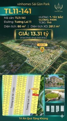 Nhà liền kề TL11-141 Global Park Vinhomes Sài Gòn Park Giá 13.31 Tỷ
