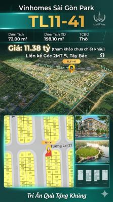Nhà liền kề góc TL11-41 Global Park Vinhomes Sài Gòn Park Giá 11.38 Tỷ