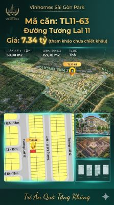 Nhà liền kề TL11-63 Global Park Vinhomes Sài Gòn Park Giá 7.34 Tỷ