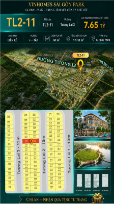 Nhà phố liền kề TL2-11 GLOBAL PARK Vinhomes Sài Gòn Park Giá 7.65 Tỷ