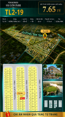 Nhà phố liền kề TL2-19 GLOBAL PARK Vinhomes Sài Gòn Park Giá 7.65 Tỷ